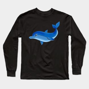 cheerful blue cartoon dolphin Long Sleeve T-Shirt